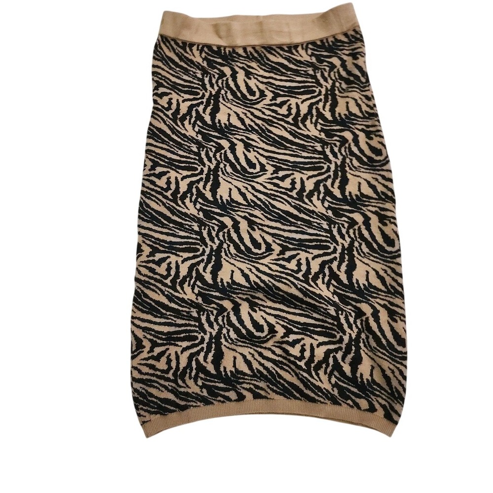 YAS Animal Print Knit Skirt Tan‎ Black Zebra Evening Work Party Midi L